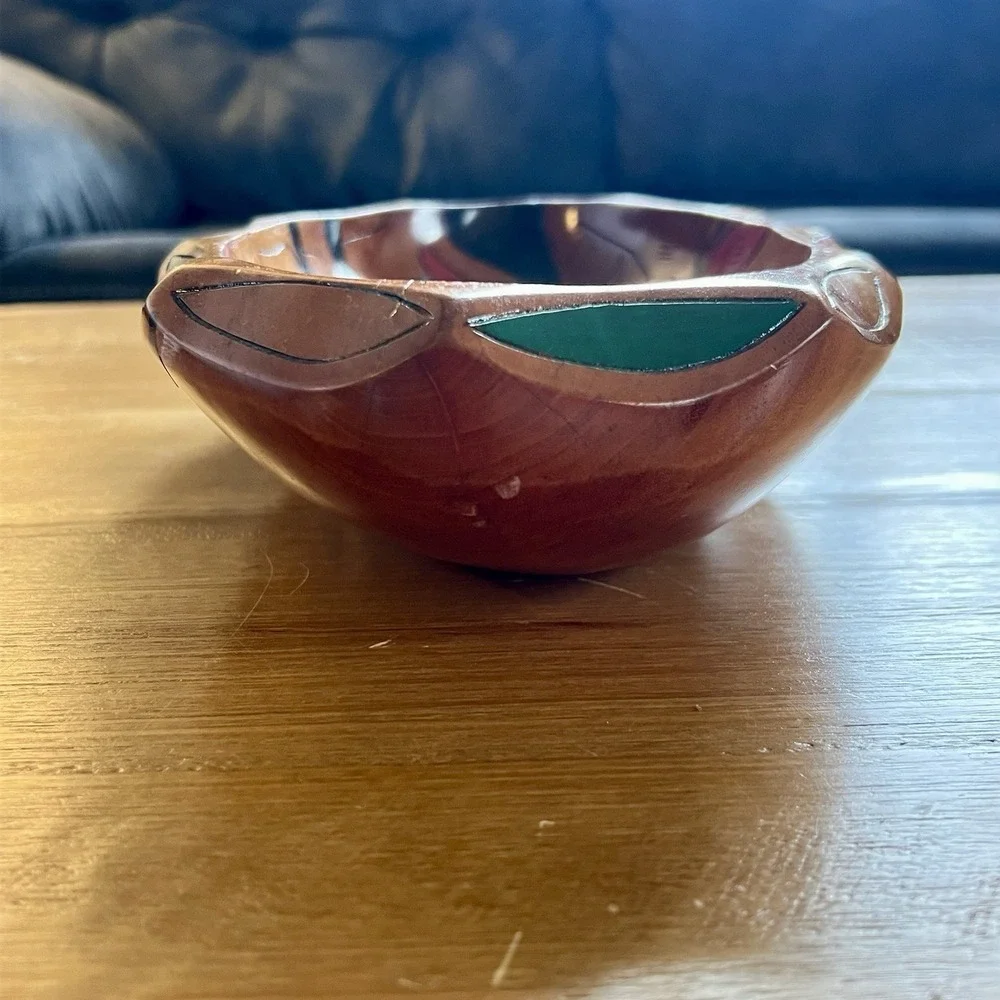 Vintage Hand Carved Wood Fruit Bowl Painted Floral Folk Art Decorative